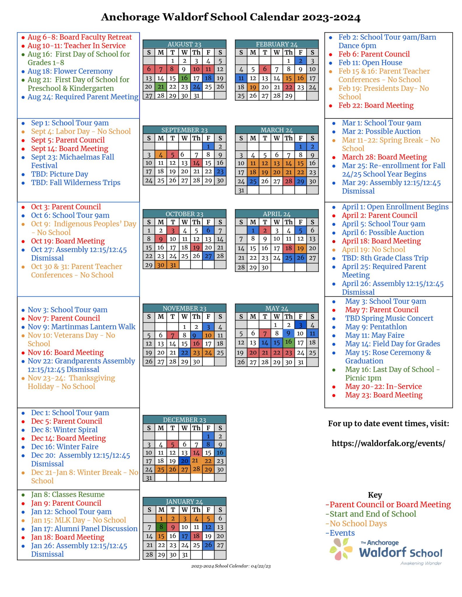 School Calendar – Anchorage Waldorf School